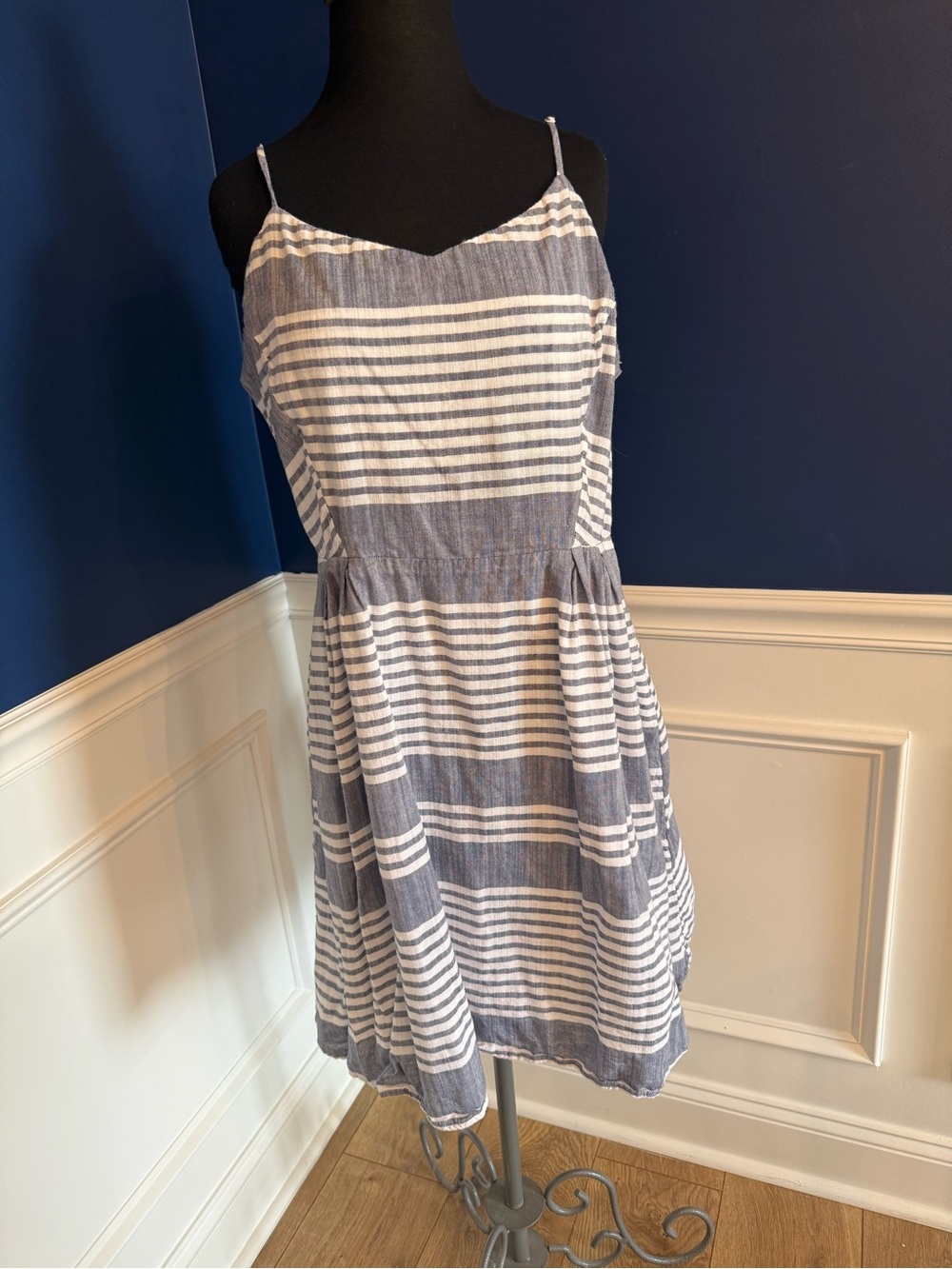 Old Navy Blue and White Striped Spaghetti Strap Dress